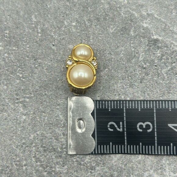 Givenchy Gold Plated Pearl Embellished Clip On Earrings With Rhinestones - Picture 10 of 11